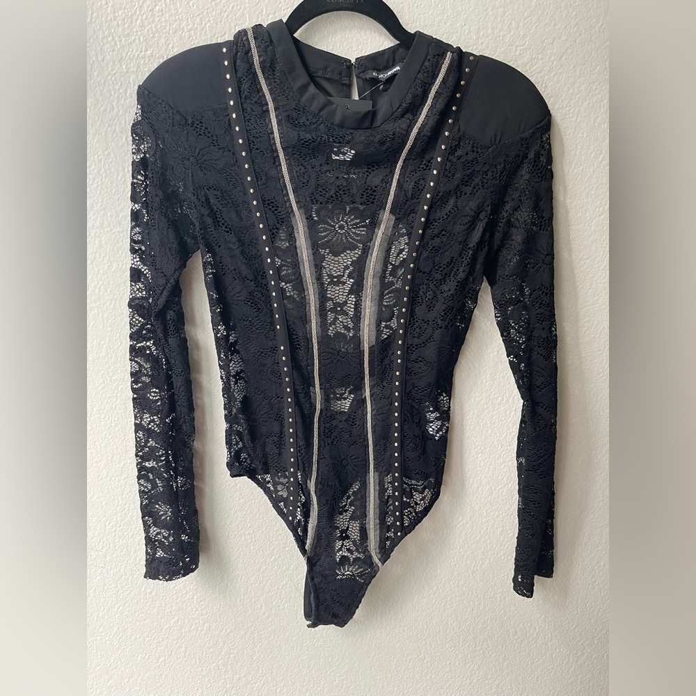 Fashion Nova Black Lace Studded Bodysuit